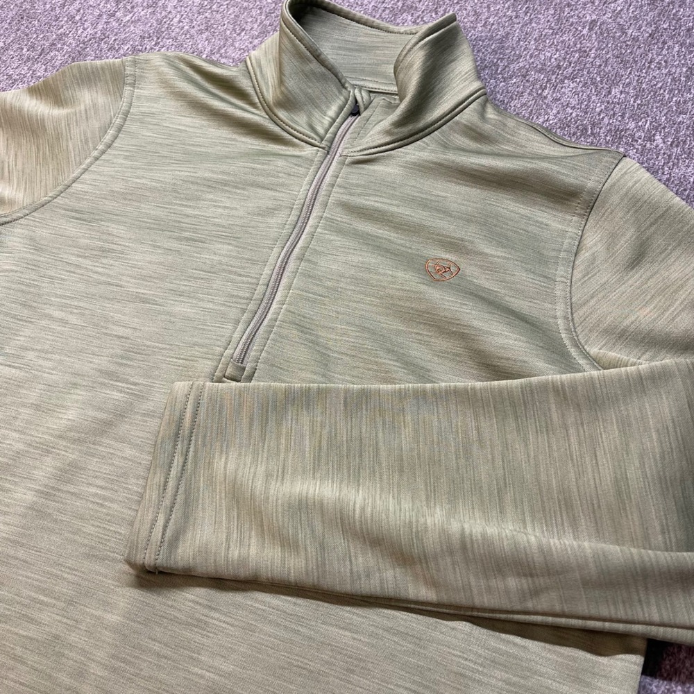 AriatTEK Mens Sage Green Heathered Quarter Zip Fleece Pullover Logo M
